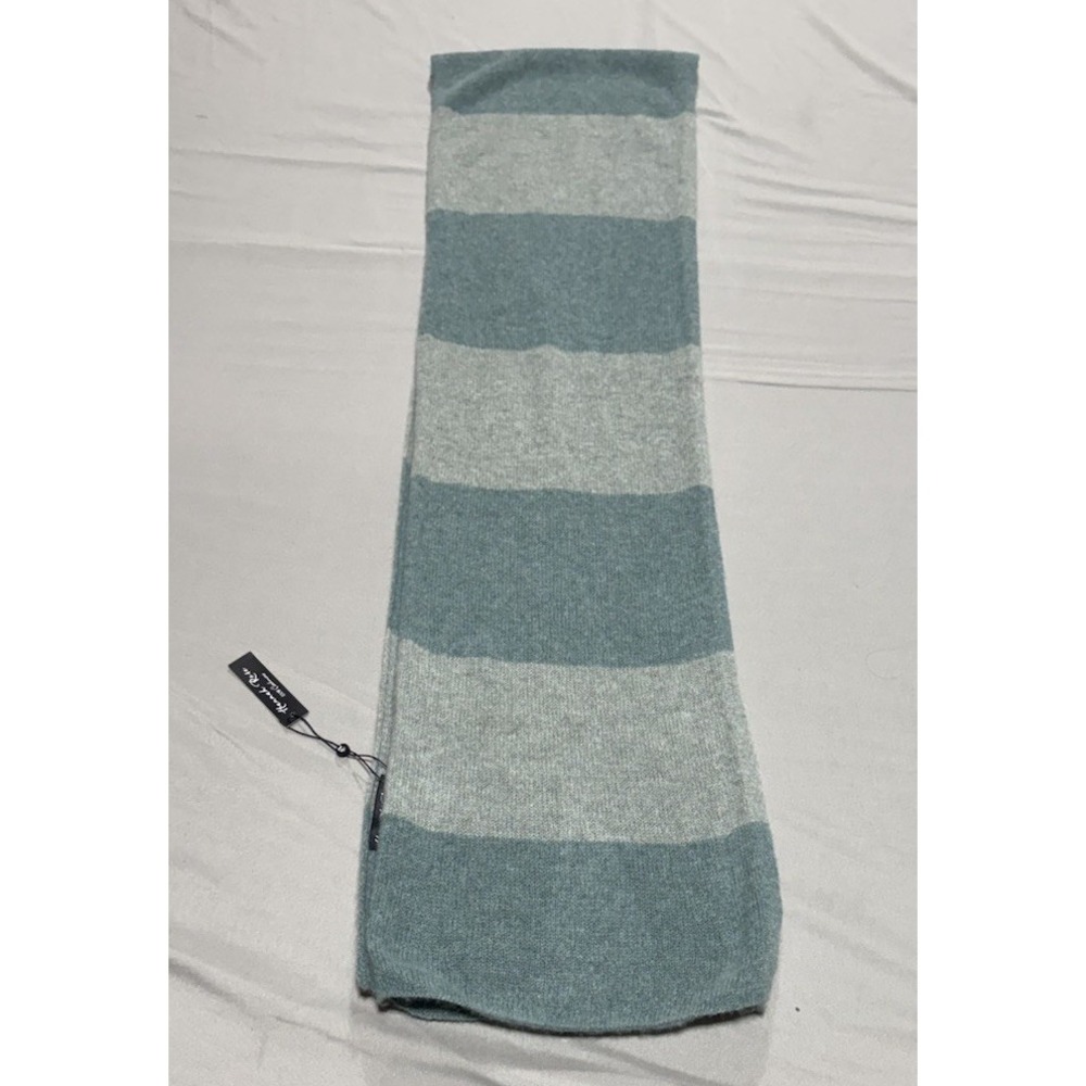Hannah Rose 100% Cashmere Scarf Green Striped Lightweight Soft NWT